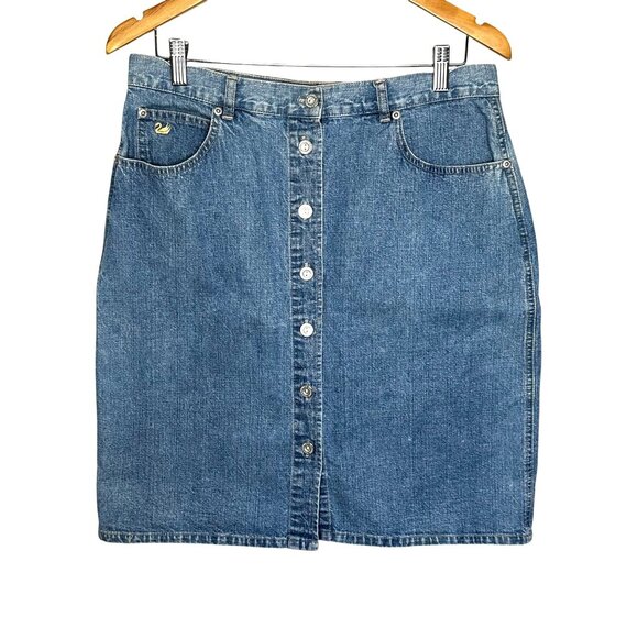 Gloria Vanderbilt Dresses & Skirts - Vintage 90s Gloria Vanderbilt Denim Button Front Skirt Sz 14 High Waist Cotton